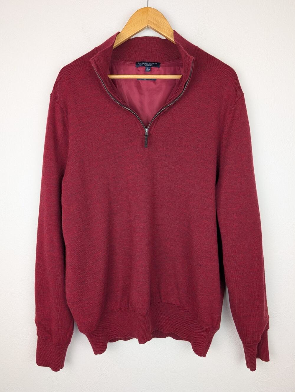 Fairway & Greene Windsweater Baruffa Merino Wool Quarter Zip Burgundy Red Size L